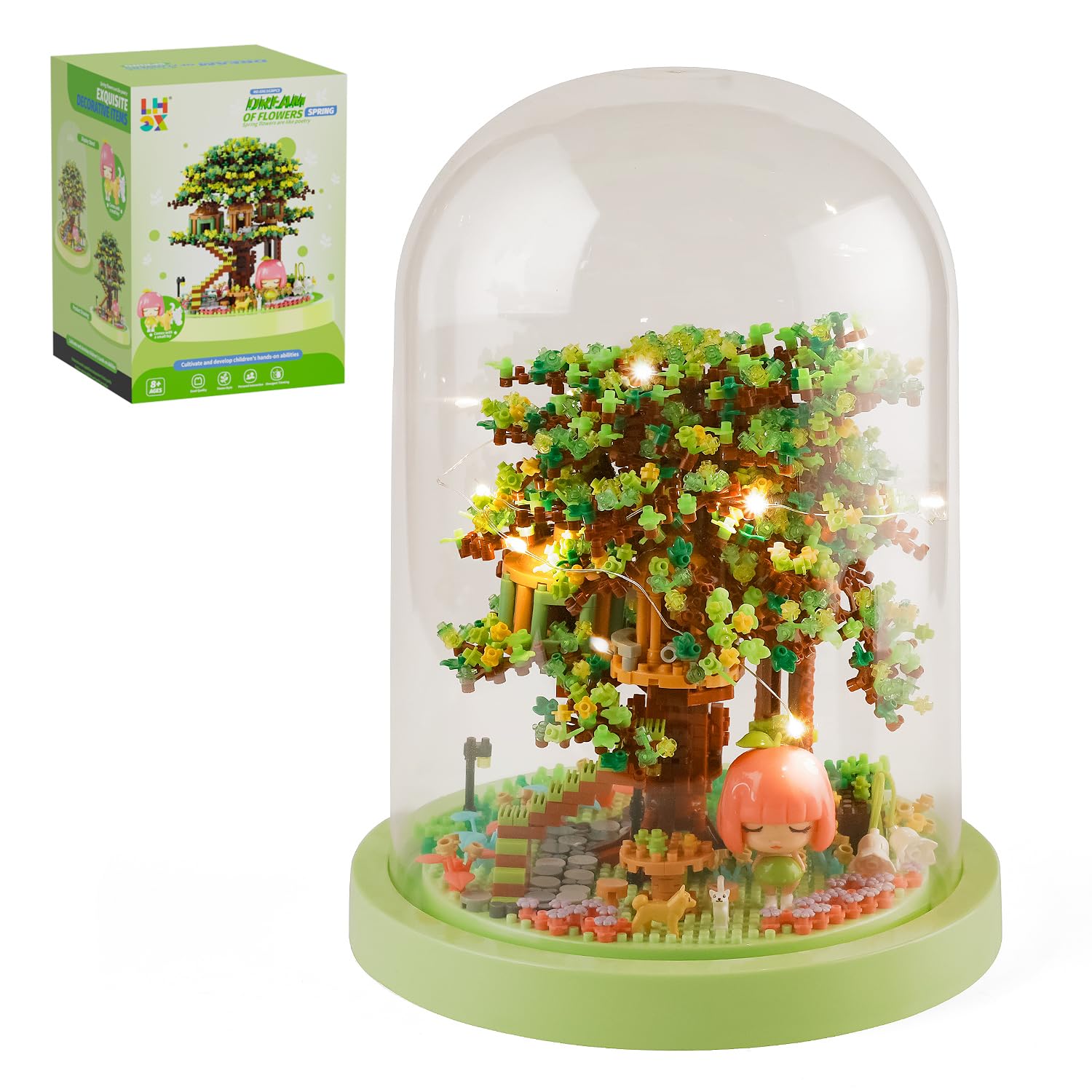 Mini Bonsai Tree Building Set with Lights and Cover, 1638 Pieces Building Blocks Flower Garden Kit, Educational Gift for Ages 8+