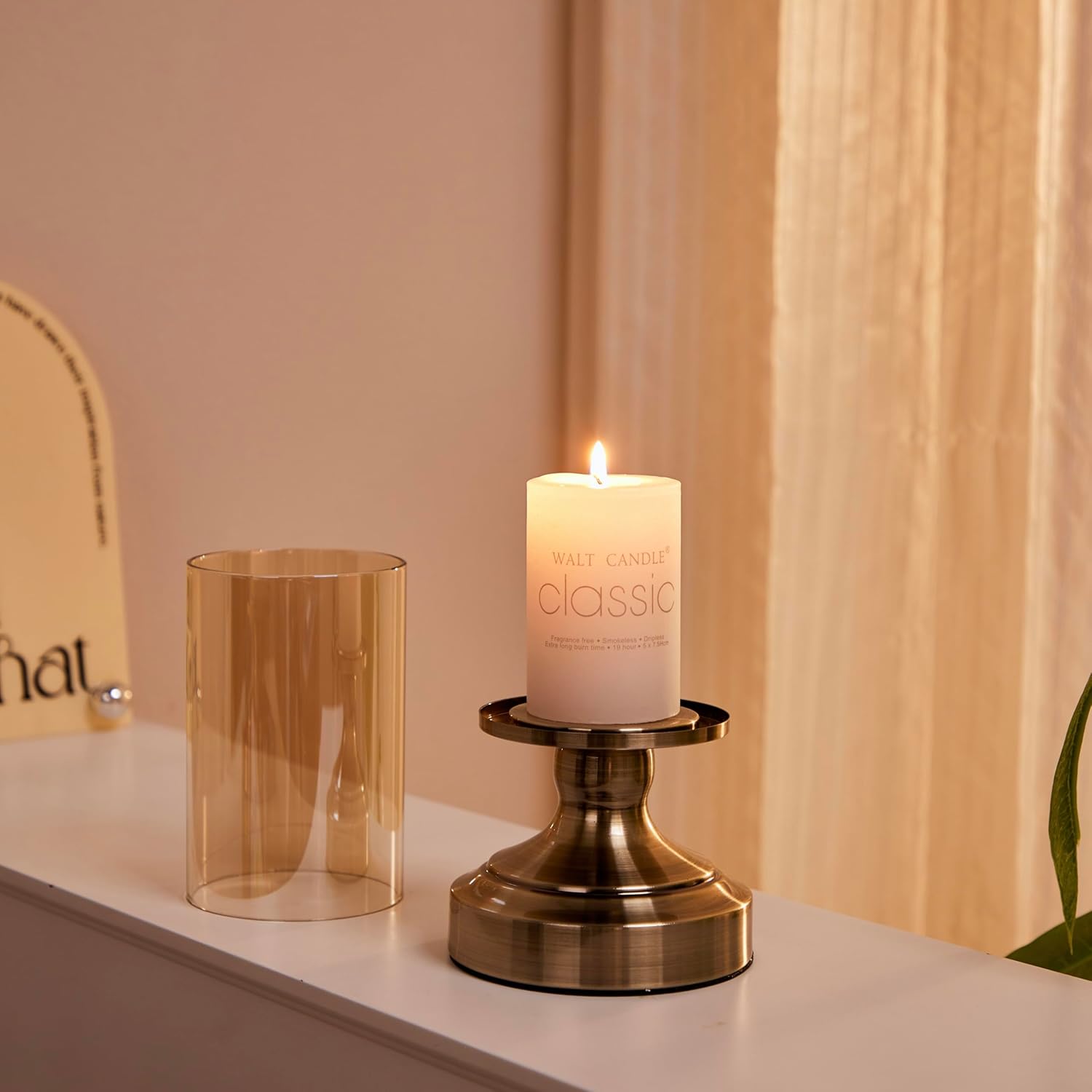 Brass Hurricane Candle Holder with Glass Lid, Anti-Tip Pillar Candle Holder for Wedding Dining Party Table Centerpiece, Elegant Home Decor - Image 6