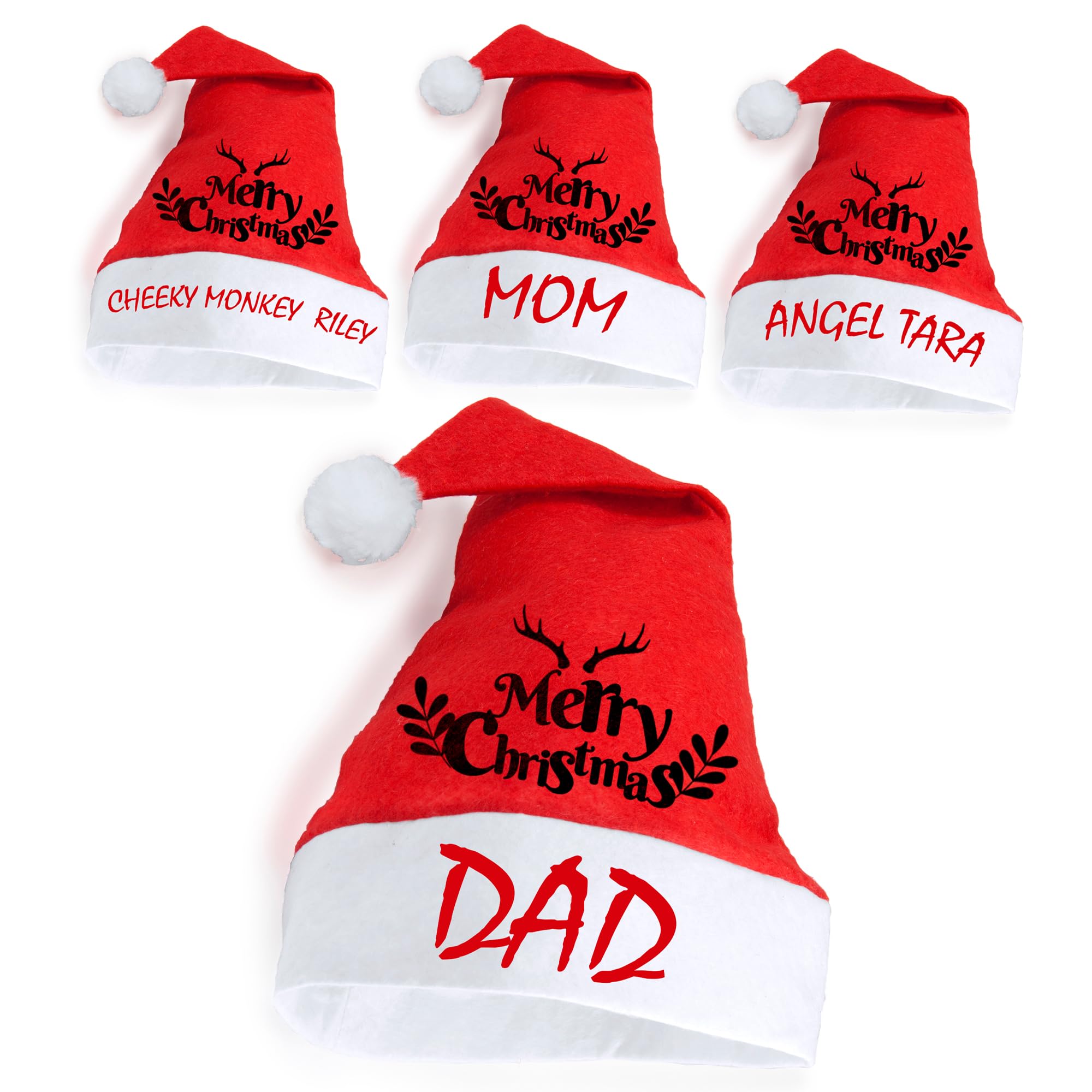 Eliphs Personalised christmas Hat for kids,Adults and Family Polyester Christmas Hat, One Size Xmas Hats with Festive Symbol, Staff Party, Christmas Party Hats, New Years Eve (2 Hats)