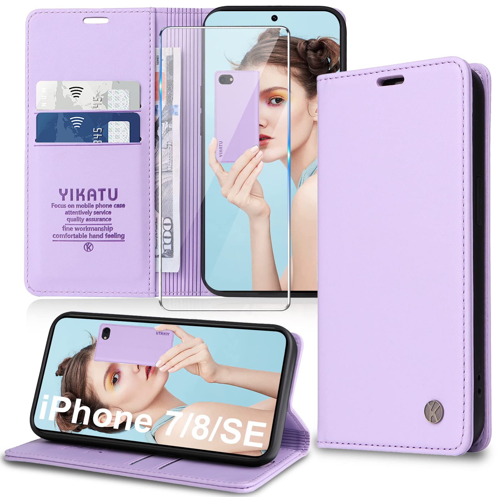 Mobile Phone Case for iPhone SE 2020/2022 Case, iPhone 8/7 Case [with Protective Film] [Premium PU Leather] Flip Case Stand Card Slot Magnetic Flip Case Cover Case Protective Case for iPhone SE