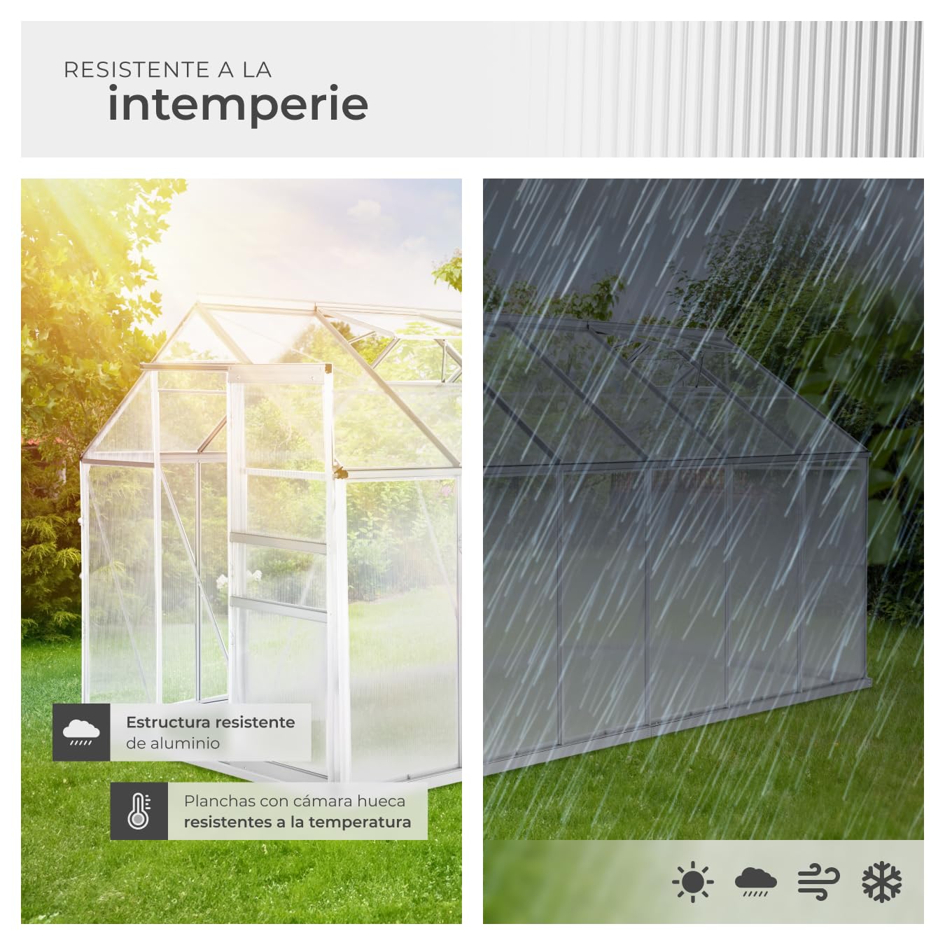 tectake Invernadero de Jardín de Aluminio y Policarbonato, Caseta Jardín Exterior 375x185x195, Vivero Huerto Casero 6,93m³, Invernadero Terraza para Cultivo de Plantas, con Base
