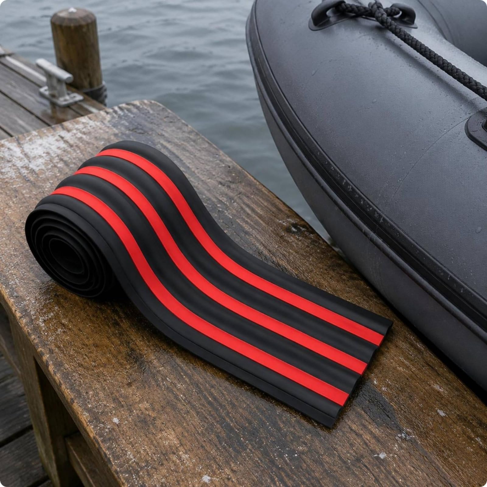 Material de Reparación de Barcos Protector de Casco Inflable Tira Refuerzo Banda Antirrayas PVC Robusto Adaptable a, Gris, Gris Con Rayas Amarillas, 5 Metros, 11 Cm De Ancho