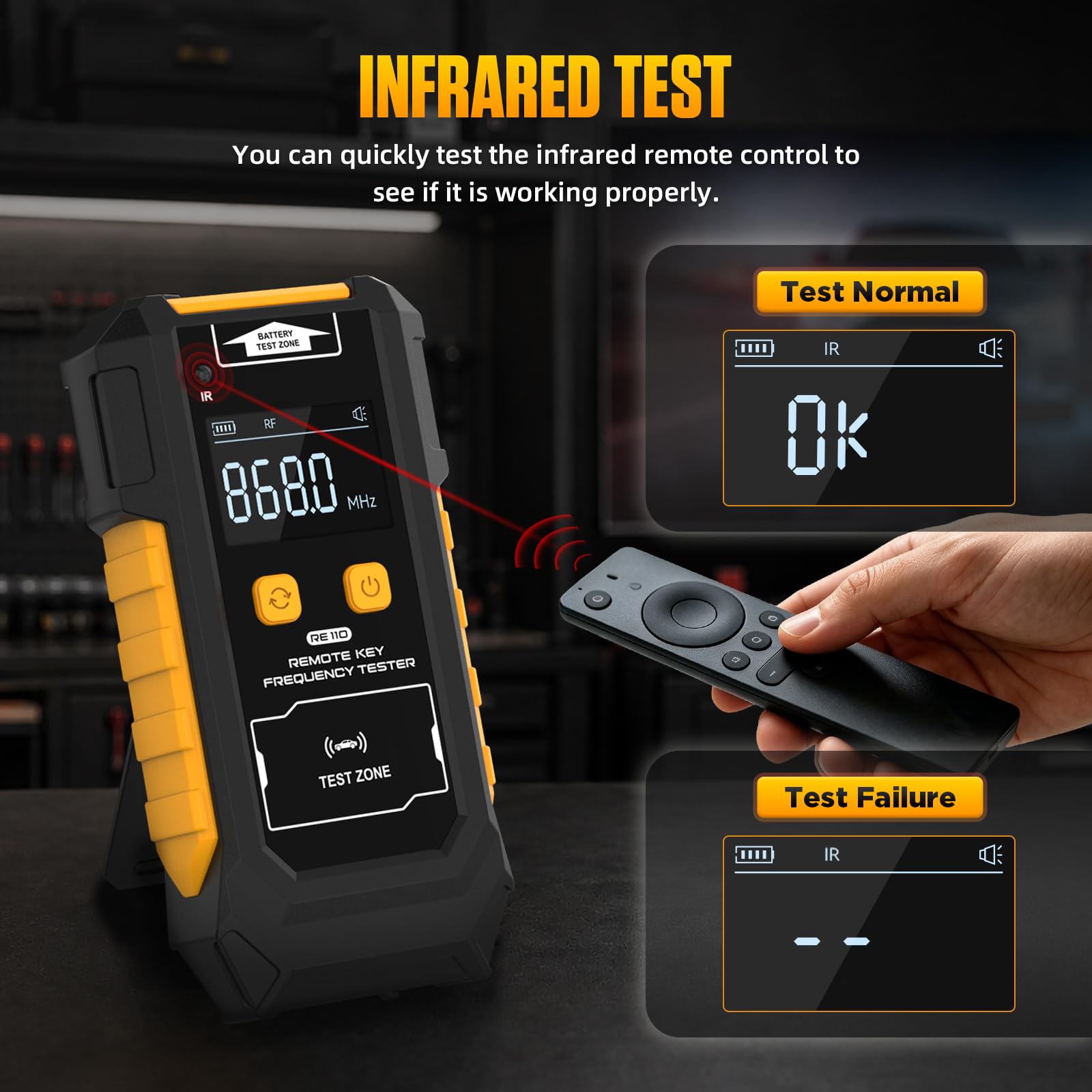 Probador de frecuencia de control remoto, 433 MHz, 868 MHz, 902 MHz, mando a distancia, fuente de alimentación doble, medidor de frecuencia digital con detección de infrarrojos, detección de