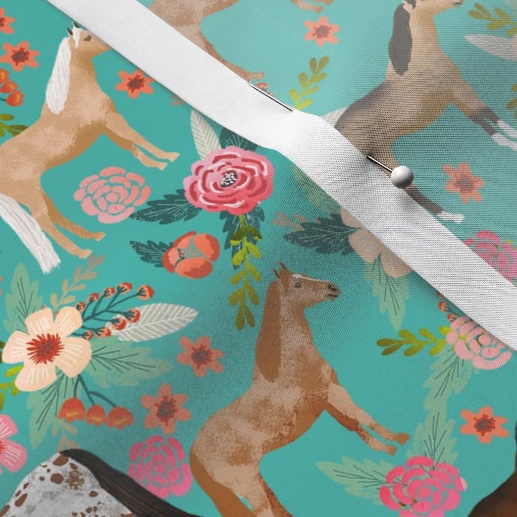 Spoonflower Fabric - Watercolor Horses Aqua Equestrian Farm Animal Horseback Riding Kids Printed on Satin Fabric by The Yard - Sewing Lining Apparel Fashion Blankets Decor