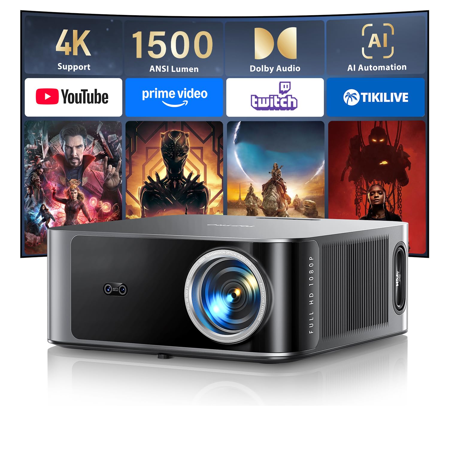 4K projector with Netflix, bright display, powerful audio