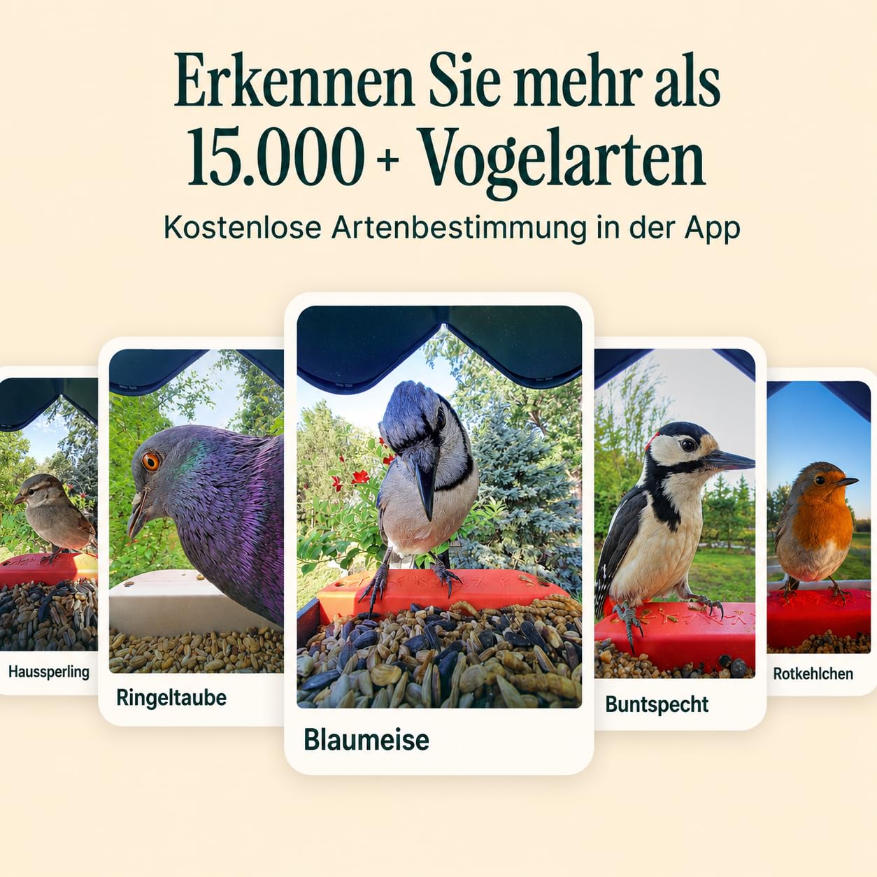 Birdbuddy PRO Solar Smart Bird Feeder mit Kamera – KI-Vogelartenidentifizierung, 5-MP-Fotos, 2K-HD-Video-Livestream-Kamera, Zeitlupenvideo, 2,6-Zoll-Fokus – Blue Solar