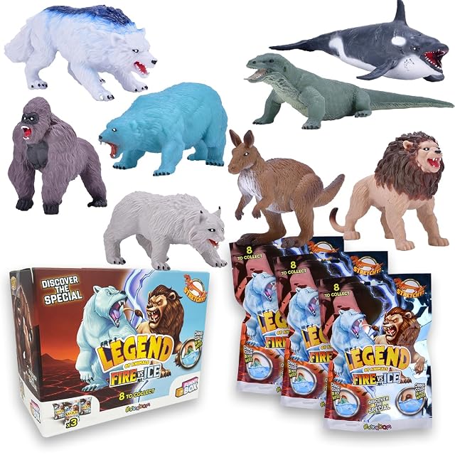 #sbabam Legend of Animals Fire vs Ice, Animales Extensibles, Funny Box con 3 Personajes Diferentes como Gorila