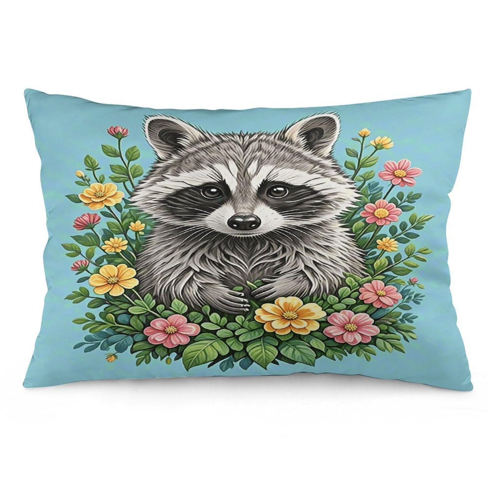 Raccoon Throw Pillow Cover Soft Pillow Case Decorative Lumbar Pillow Cover Cozy Throw Pillowcase Polyester Rectangular Cushion Case Decor for Couch Sofa Bed