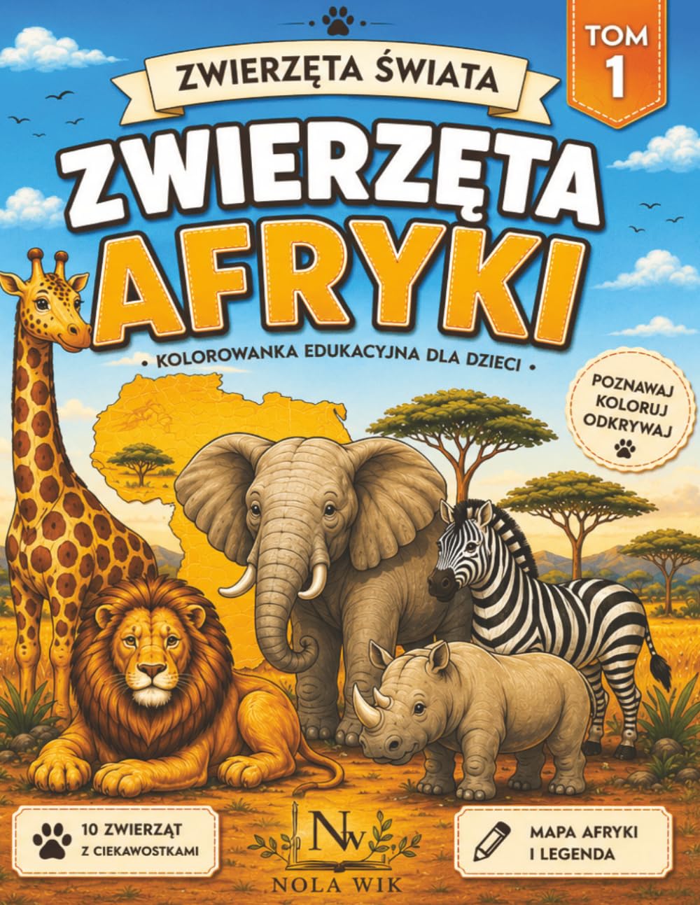 Kolorowanka edukacyjna dla dzieci: Zwierzęta Świata / zwierzęta Afryki