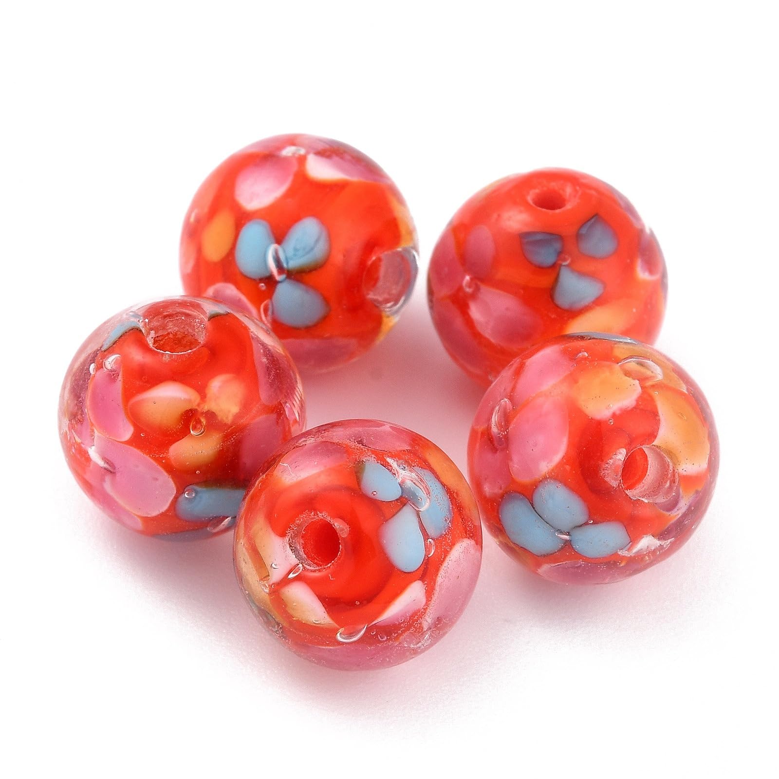 20Pcs 12mm Lampwork Flower Glass Beads Round Plum Flower Petal Pattern Crystal Beads for Jewelry Making Bracelet Necklace Earrings (Red)