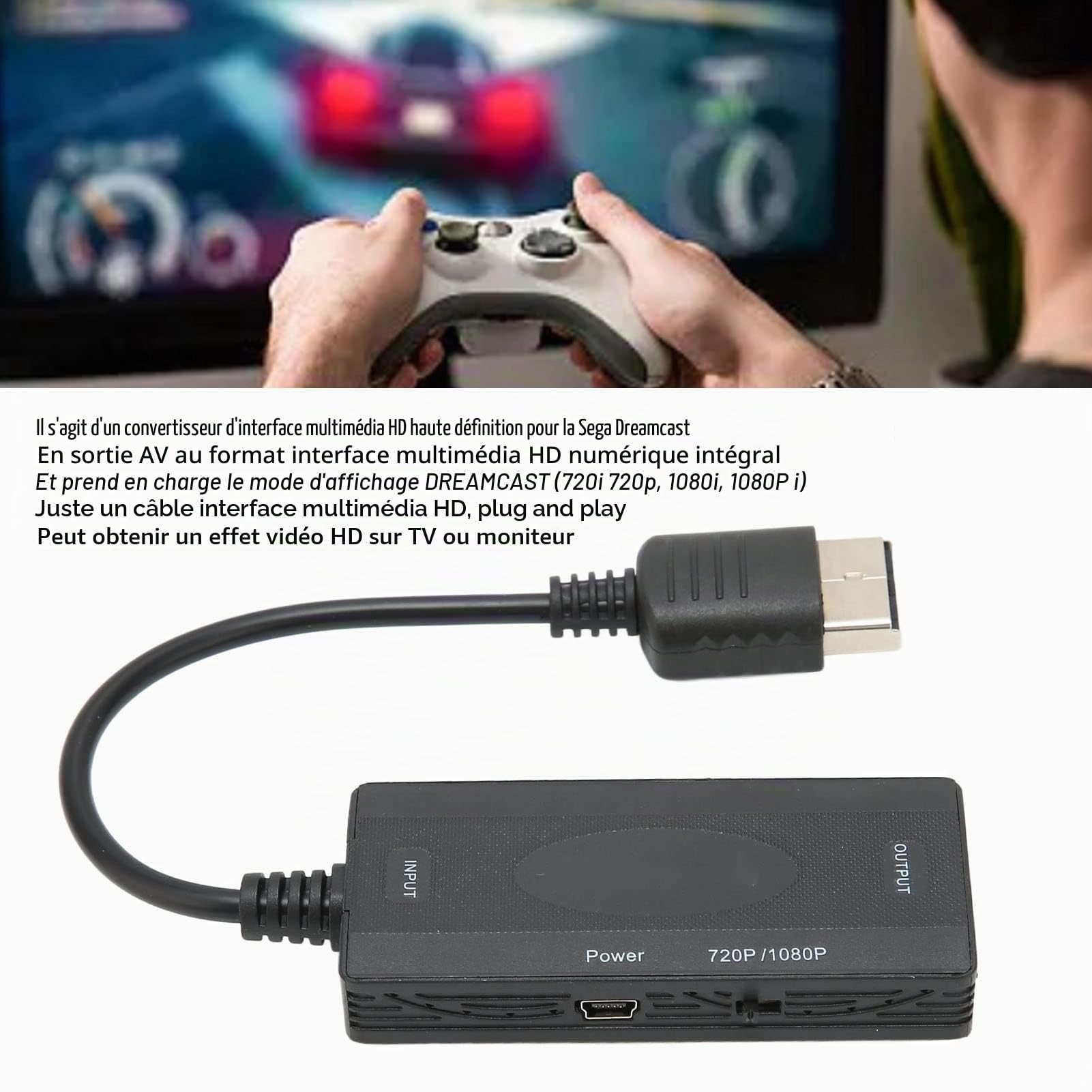 Dioche Adaptateur Hdmi Hdmi Abs pour Dreamcast vers HD Convertisseur D'interface Multimédia HD HD Câble D'interface Multimédia pour Dreamcast DC Console
