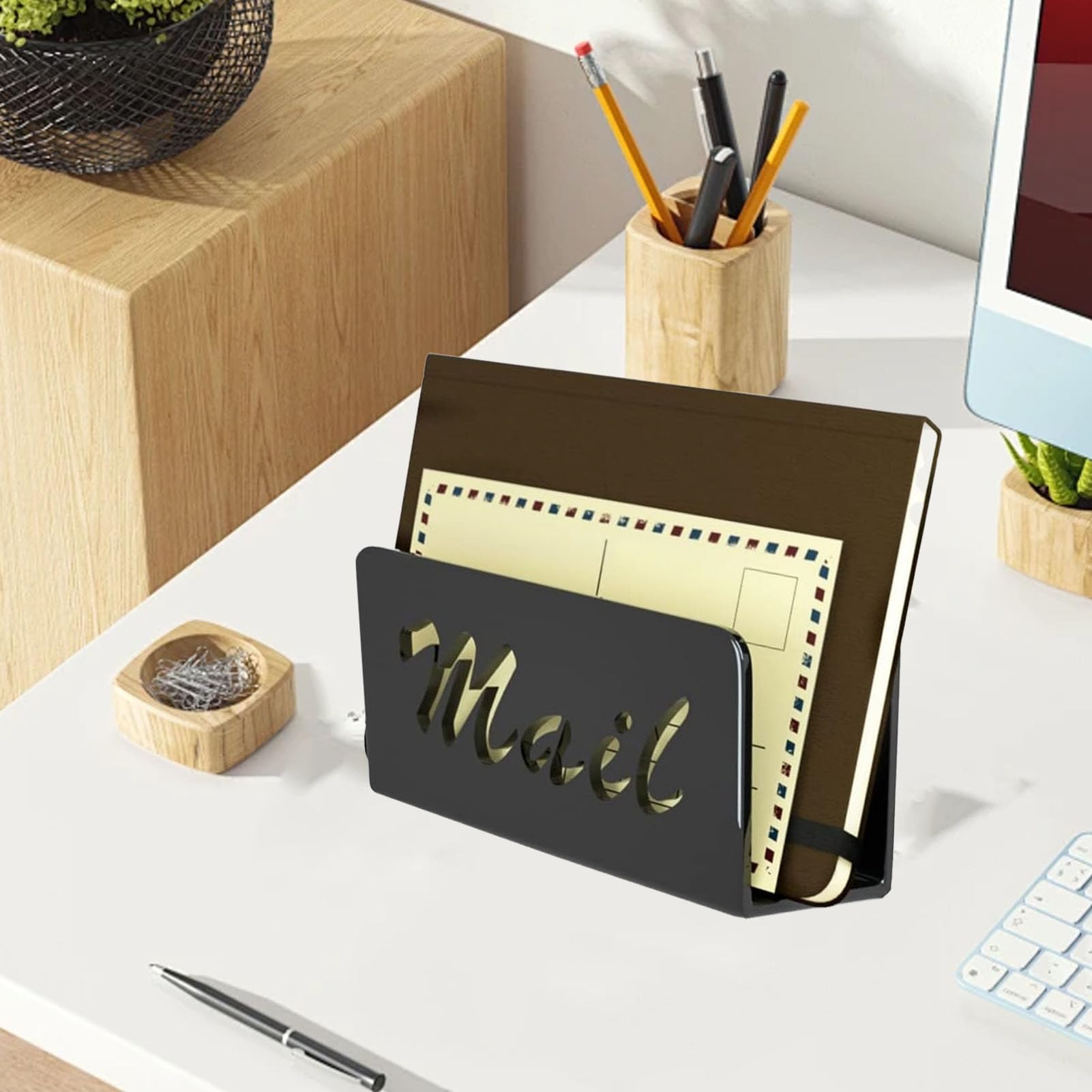 Acrylic Mail Holder, Envelope Holder For Desk Countertop Letter Holder For Home Office School 1 Section Black 2 Pack P 55022455
