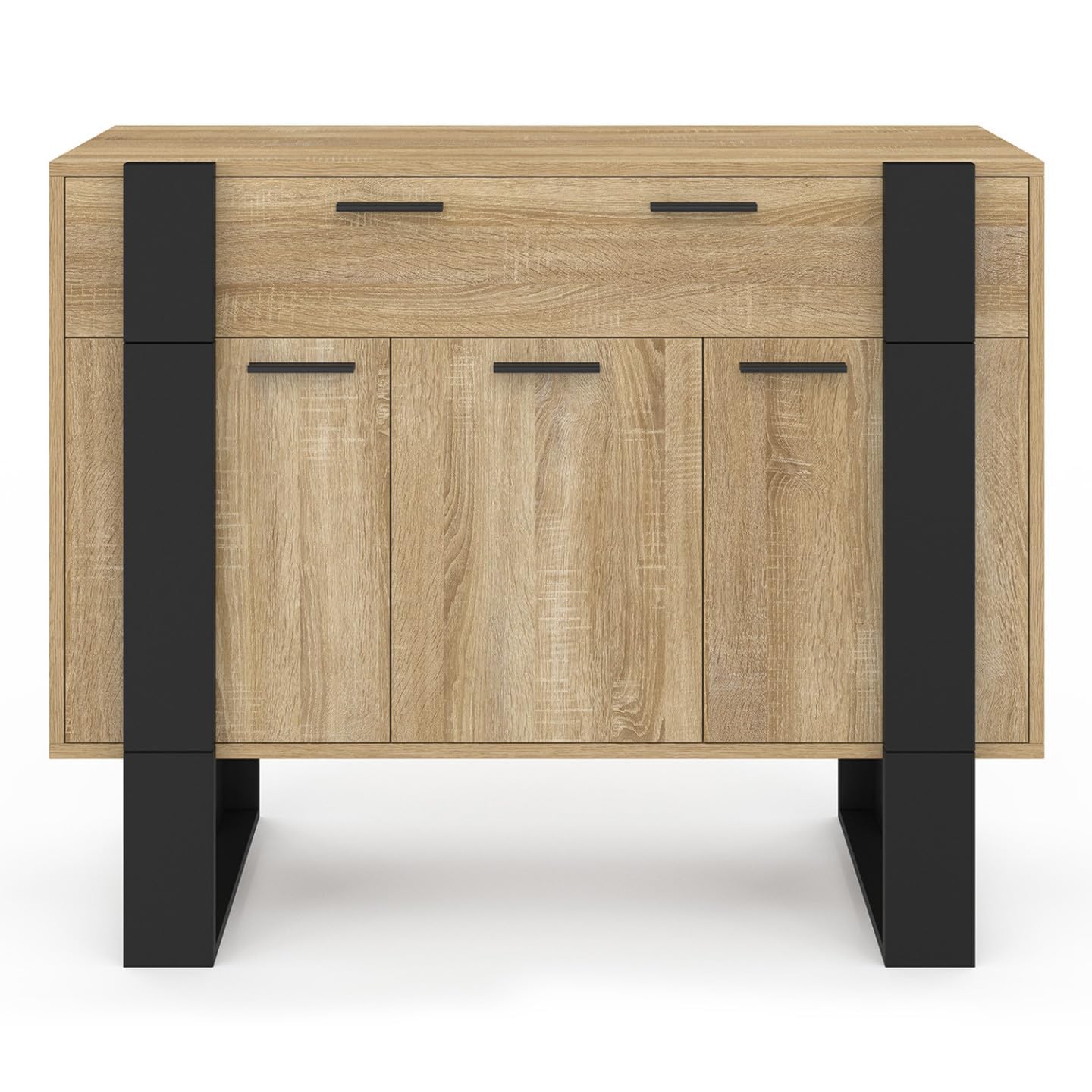 IDMarket - Mueble aparador Phoenix 100 cm con 3 puertas y 1 cajón, madera y negro