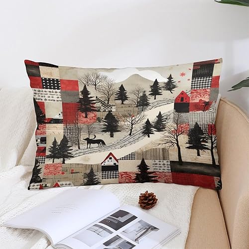 Miniatura 5 de Fundas de cojín para exteriores, parches de Navidad con escenas de invierno, fundas de almohada decorativas de Navidad, funda de almohada con