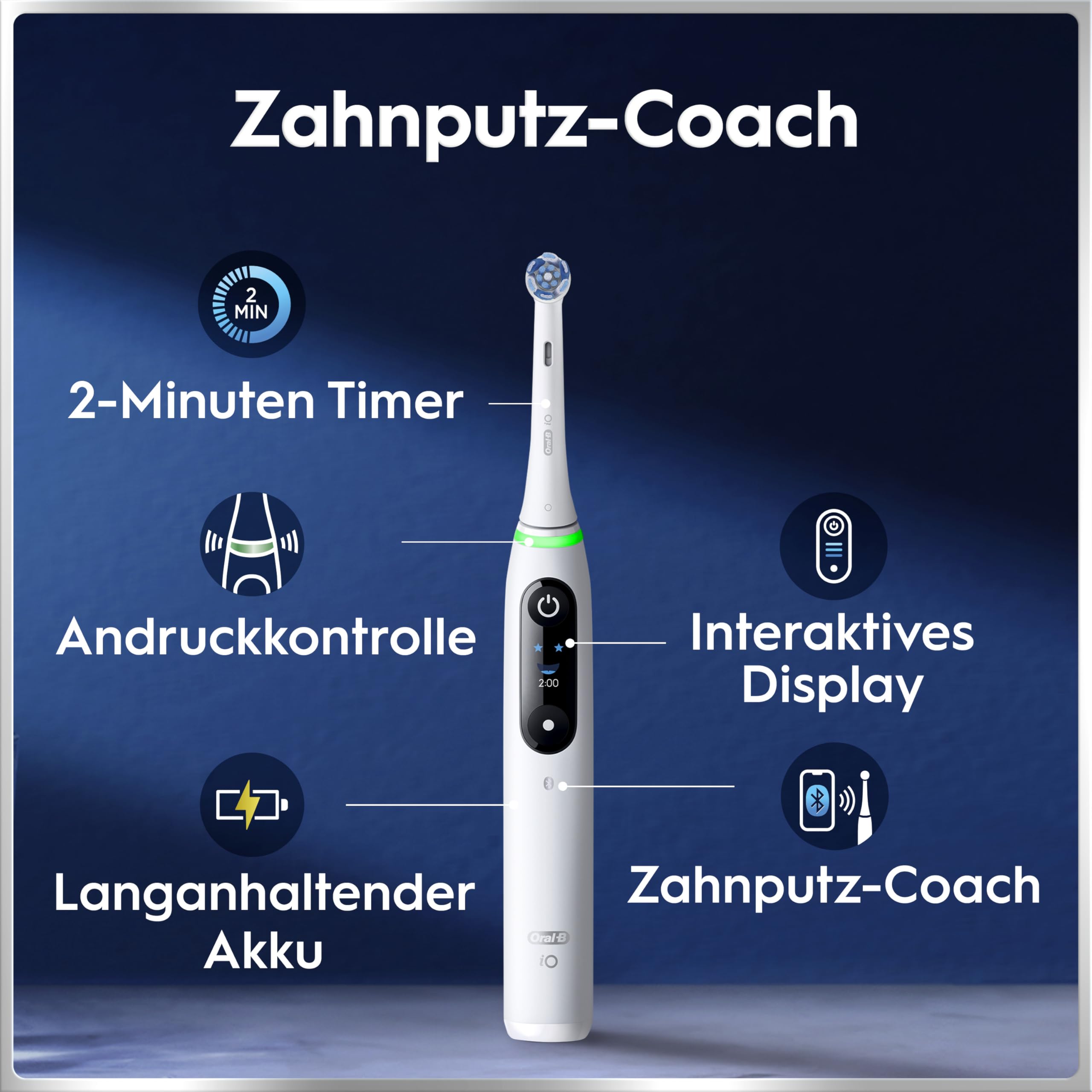 Oral-B iO Series 6 Elektrische Zahnbürste/Electric Toothbrush, 2 Aufsteckbürsten, 5 Putzmodi für Zahnpflege, Magnet-Technologie, Display & Reiseetui, Designed by Braun, white
