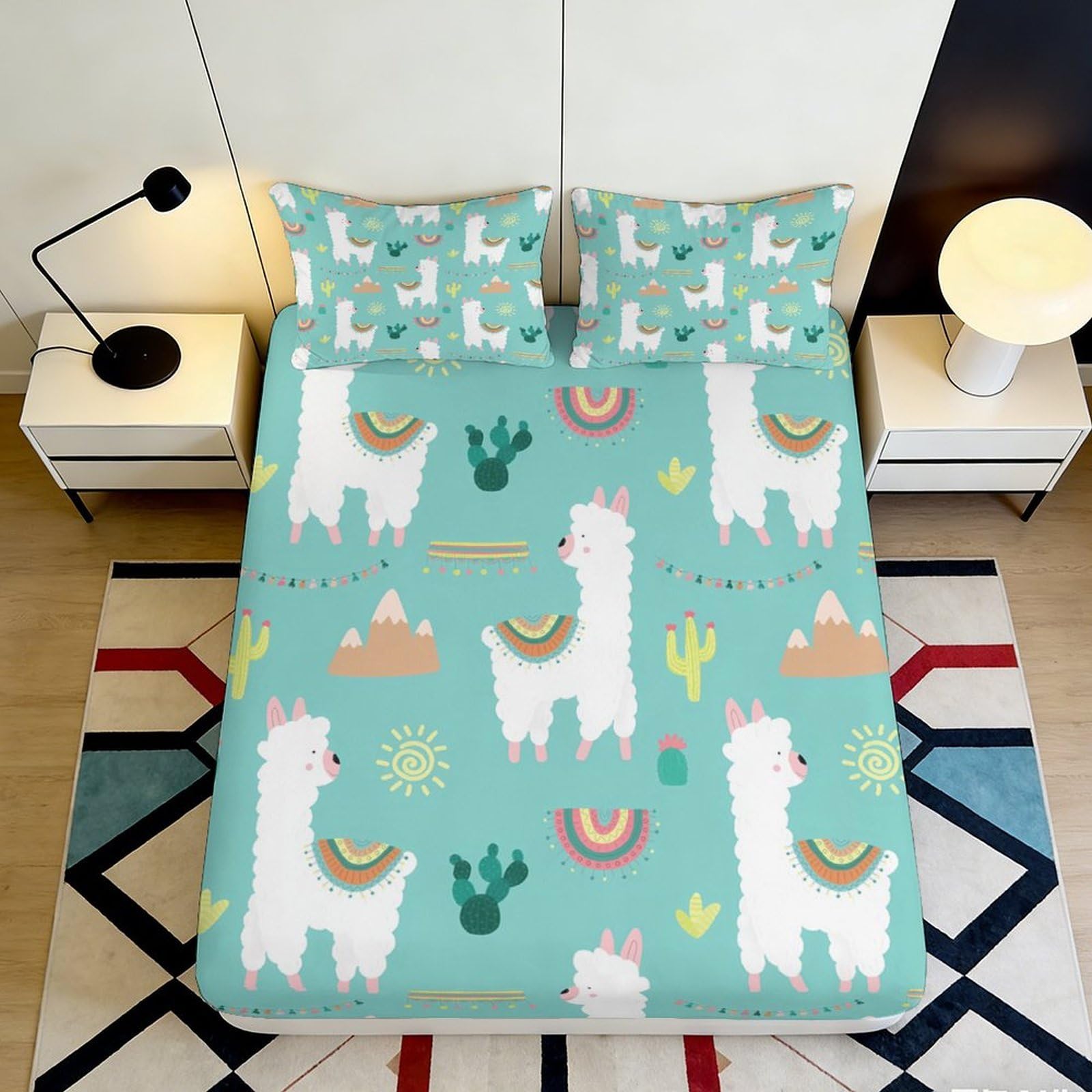 Jqzkxnhpbr Style-2 3D Printed Llama Cactus Fitted Sheet Microfiber Soft Bedroom Decor Bed Cover For Home Dorm Mattress Protection 90X200x25cm