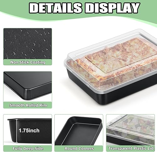 Miniatura 3 de TeamFar Molde para hornear pequeño con tapa, sartén rectangular antiadherente para lasaña de brownie con núcleo de acero inoxidable, para horno y