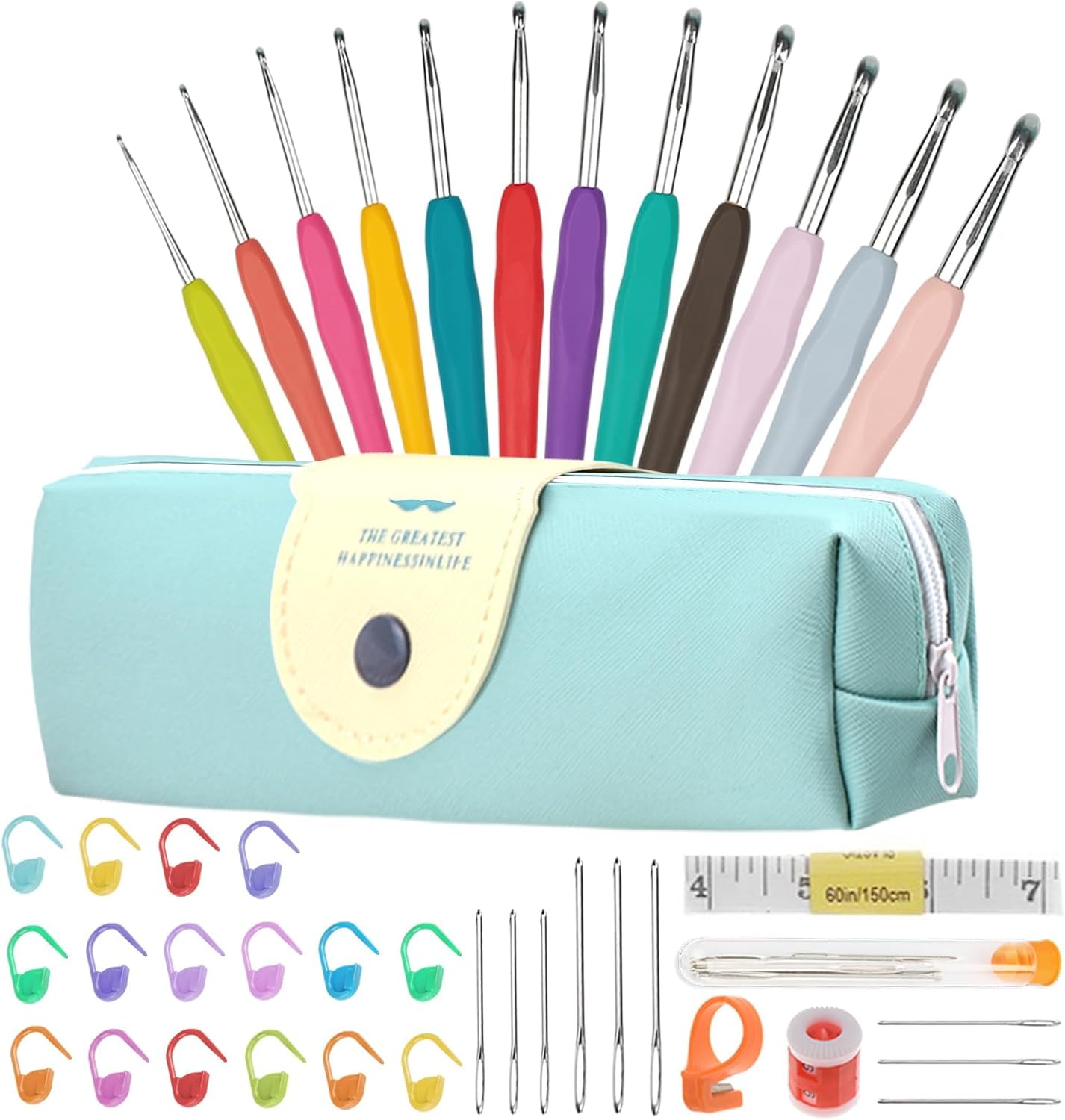 Häkelnadel Set 12 Stück Häkelset für Anfänger Wolle Zum Häkeln Stricken Nadeln Kit 2.0 mm-8.0 mm Ergonomische Soft Gummi Comfort Grip Häkelnadeln Kit mit Tragbaren Tasche (Hellgrün)