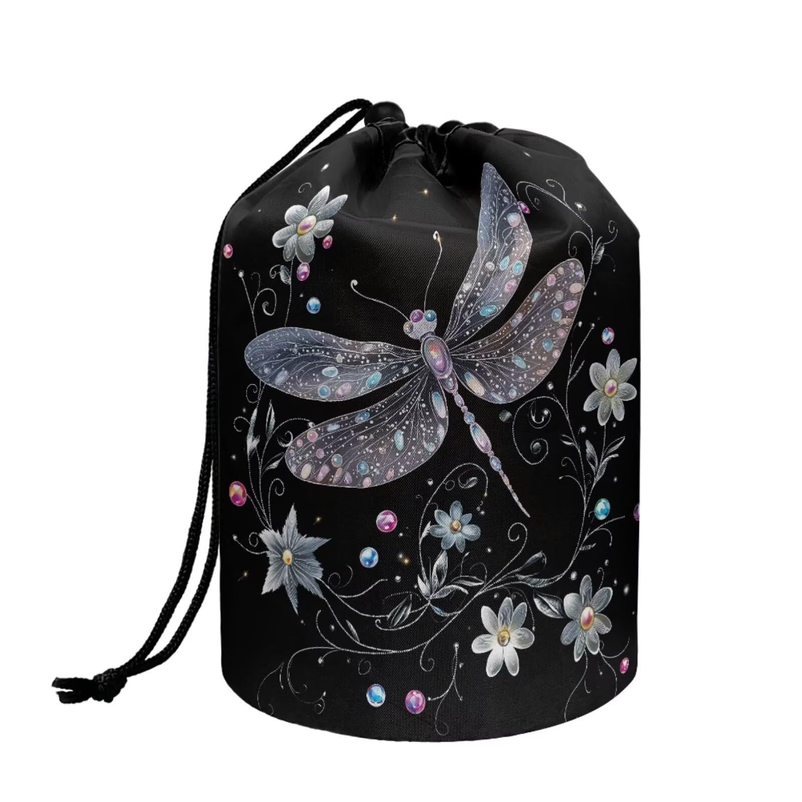 chaqlin Hippie Lotus Print Travel Cosmetic Bags Barrel Makeup Bag,Women Girls Portable Foldable Cases Multifunctional Toiletry Bucket Bags Round Organizer Storage Pocket — view 39