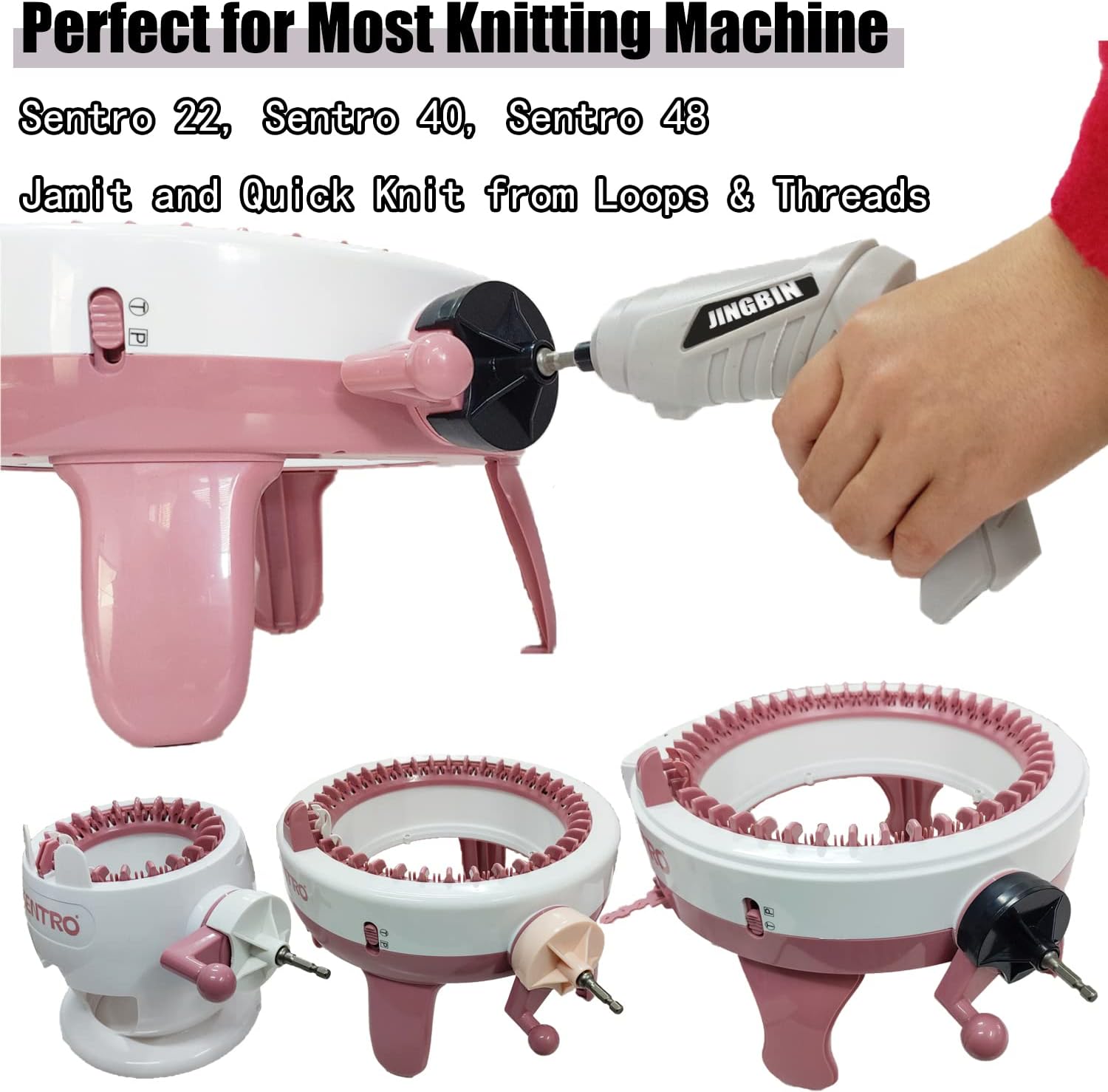 Knitting Machine Drill Attachment for Sentro Knitting Machine Adapter 3 Quick Knit Power Adapter for Sentro 22 Sentro 40 Sentro 48 Jamit Loom Crochet Machines Crank Handle Adapter