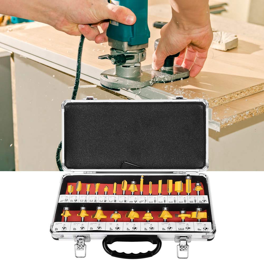 GOTOTOP Set di 24 frese per fresatura con codolo 1/4", per falegnameria, accessori per tavole di fiori, legno duro, legno tenero