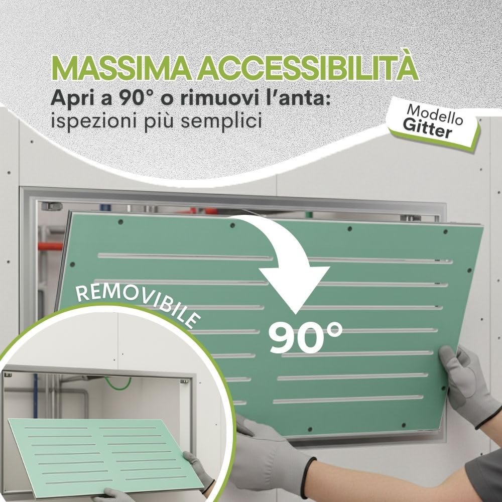 Botola di Ispezione in Cartongesso (60x60) Idrofugo 12,5 mm con Asole Aerazione 10 mm, Sportello Removibile Push-Pull, Telaio Alluminio, Stuccabile e Pitturabile, per Parete e Controsoffitto