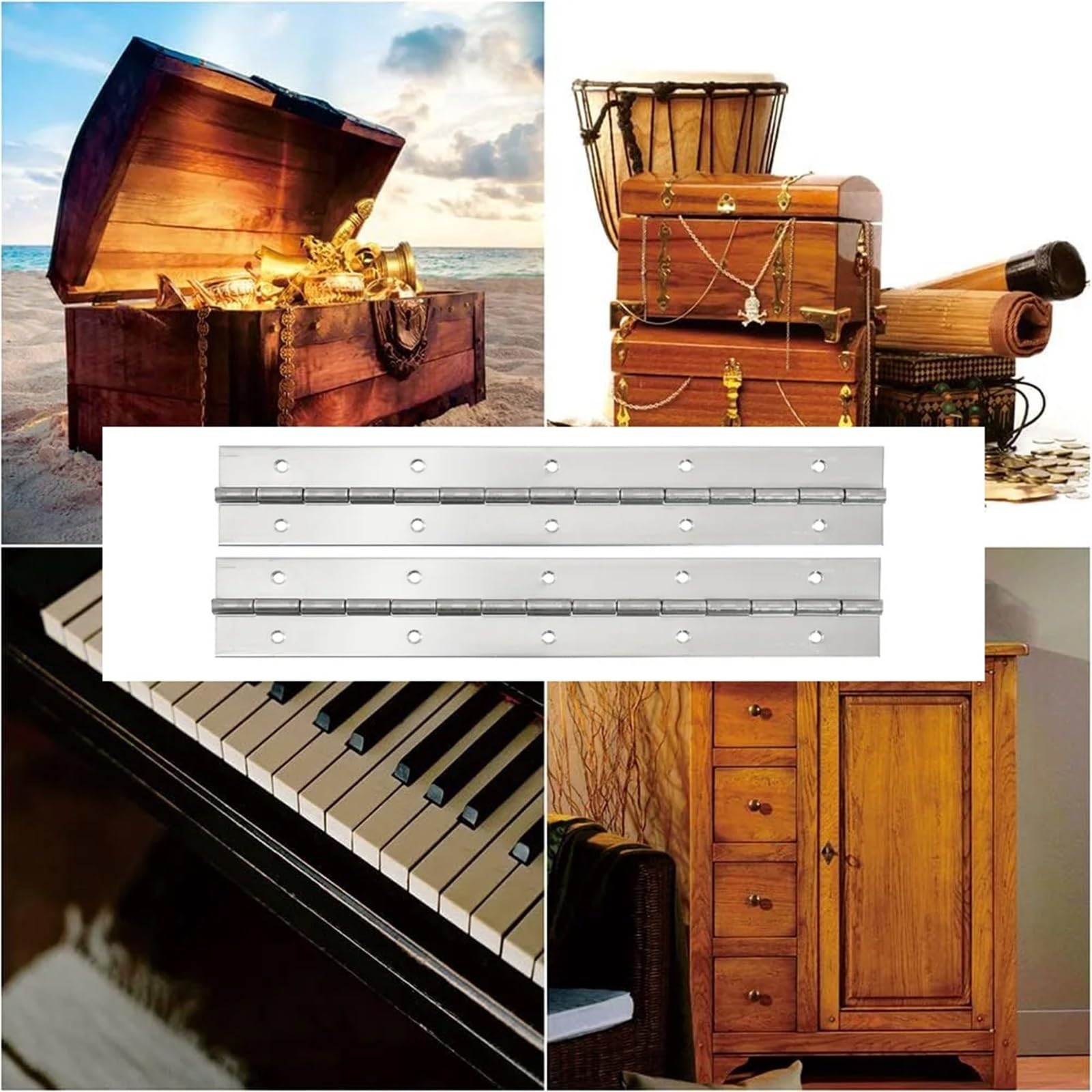 4 Uds. Bisagras de muebles acero inoxidable 304 for puertas, paneles, equipos cocina, gabinetes almacenamiento Metal, bisagras continuas Piano para Pianos,Barcos(Silver-600 * 50 * 1.5mm)
