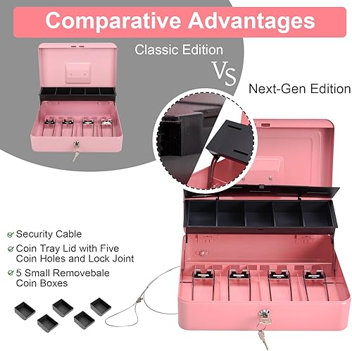 Miniatura 3 de Caja de efectivo con cerradura de combinación, cajas de efectivo con bloqueo con cable de seguridad y bandeja para monedas, caja de dinero de metal