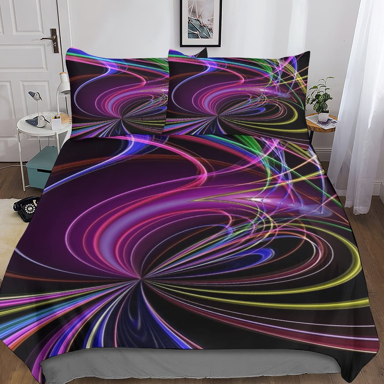 Parure de lit géométrique 3D King 220x240 arc-en-ciel en microfibre avec housse de couette