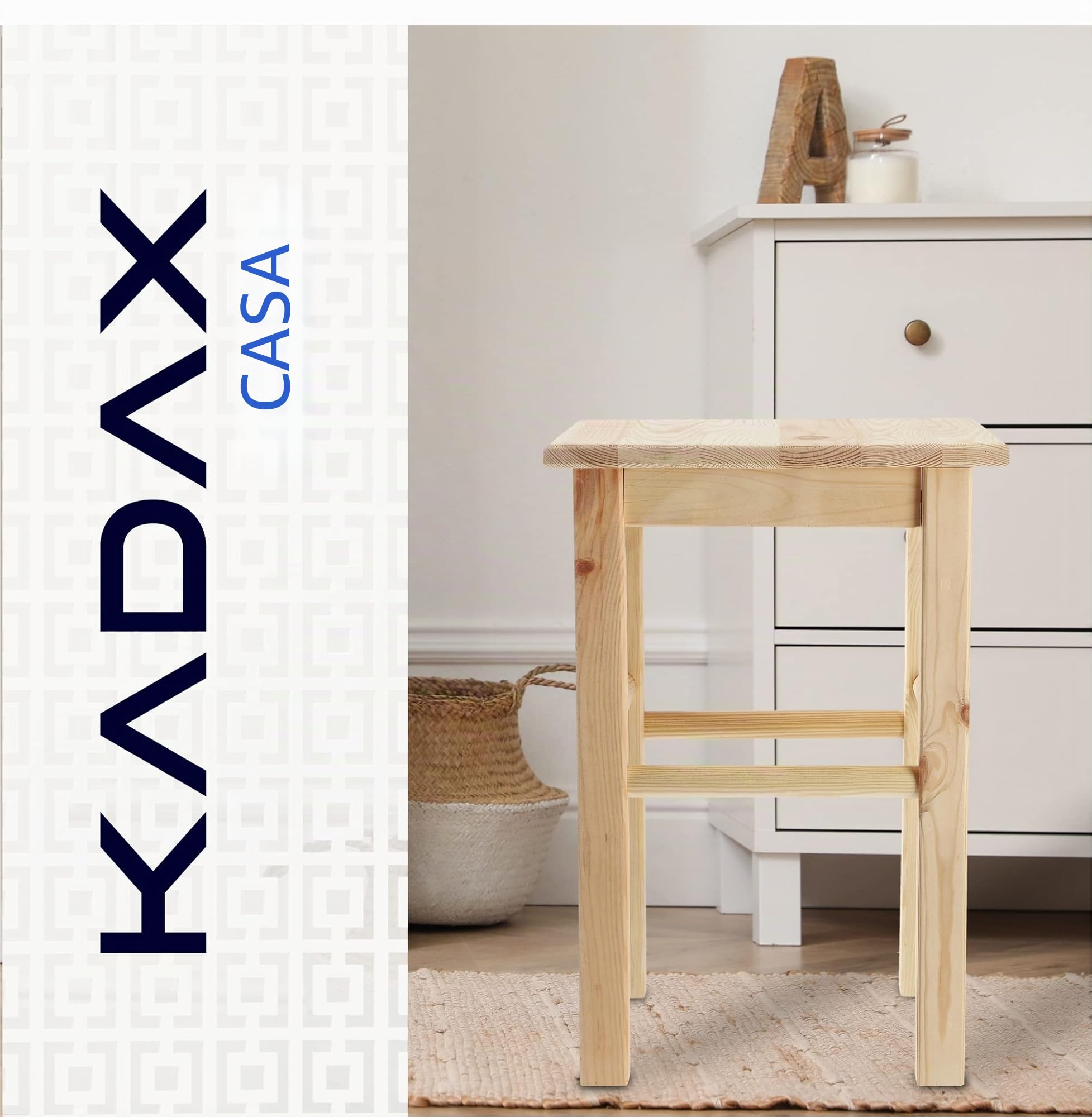 KADAX Sgabello Basso in Legno di Pino Naturale con Design Rustico e Seduta Quadrata, Sedia Piccola da Cucina, Bar o Sala da Pranzo (Quadrato)