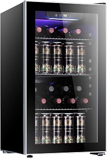 Antarctic Star 26 Bottle 130 Can Wine Cooler/Cabinet Beverage Refrigerator Mini Wine Cellar Beer Soda Clear Glass Door Bar Fridge Quiet Compressor Adjust Temp Freestanding 3.2cu.ft Black