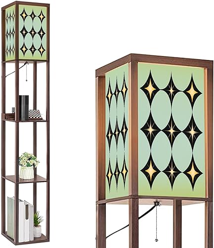 Floor Lamp with Shelves Mid Century Vintage 1950s Modern Retro Geometric Standing Tall Lamp USB Ports & Power Outlet Modern Corner Lamp Nightstand