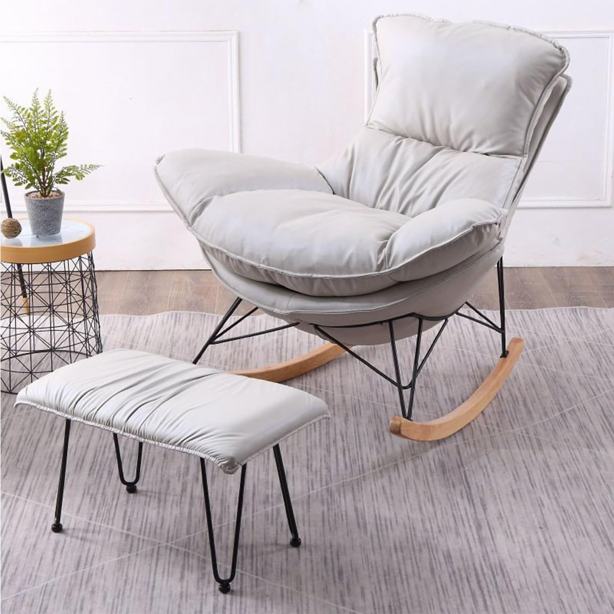 Mecedora reclinable con otomana, asiento tapizado para guardería, sala de estar y balcón