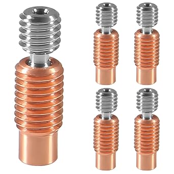 5pcs V6 Bimetal Heatbreak All Metal Threaded Heatbreak Upgrade Titanium Alloy+Copper Bi Metal Throats for V6 Volcano Hotend 3D Printers