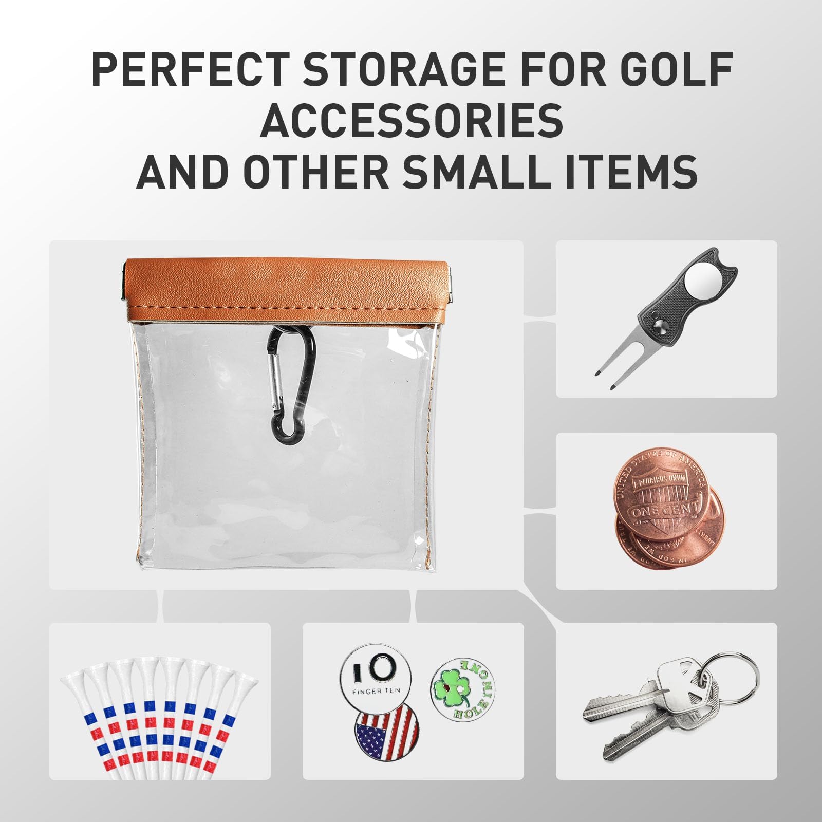 FINGER TEN Borsa porta palline da golf trasparente con tee in legno di bambù
