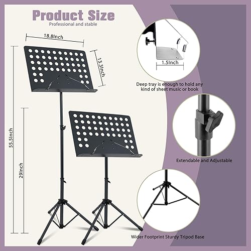 Miniatura 2 de EASTROCK Soporte de partituras de metal  Soporte de música de alta estabilidad y altura ajustable para partituras con bolsa de transporte, soporte