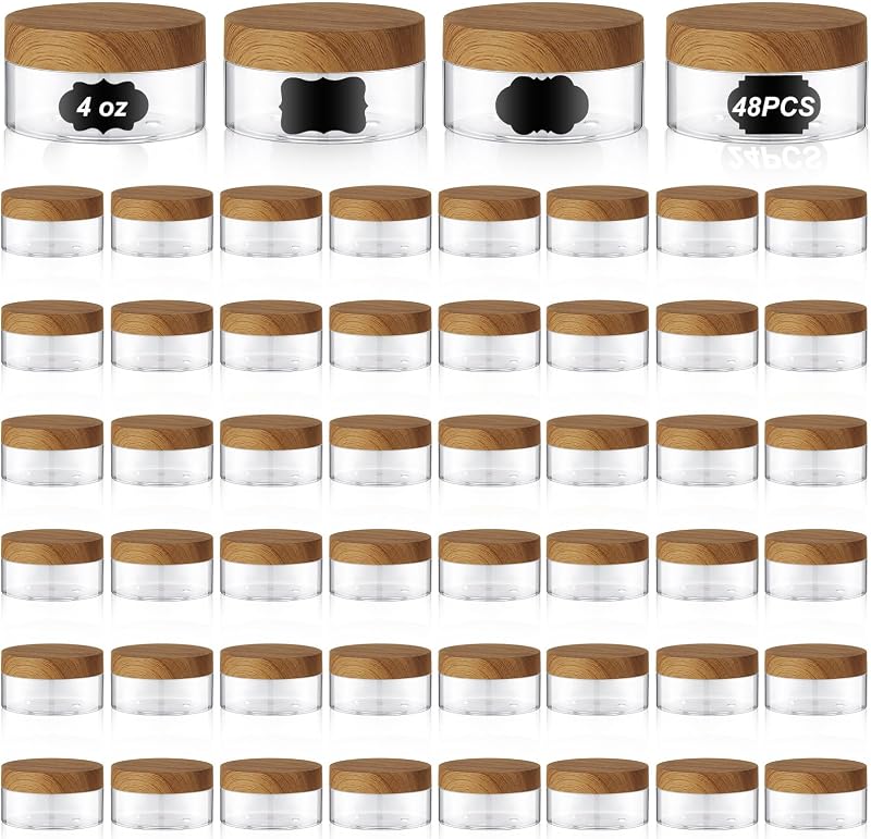 Uiifan Pacote com 48 Frascos Plásticos PET Transparentes de 120 mL com Tampas e 48 Etiquetas