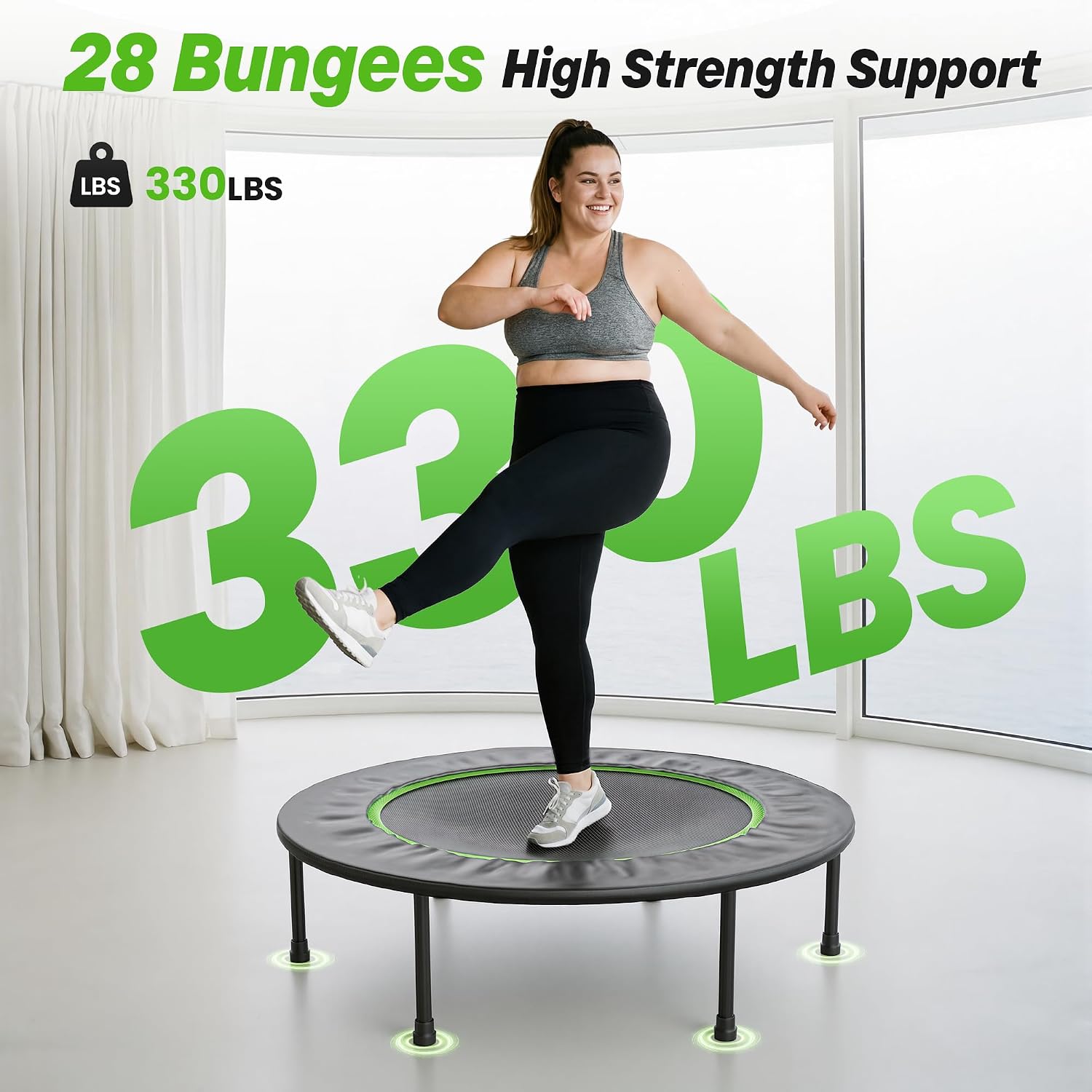 STEELITE 40" Foldable Mini Fitness Trampoline, 10MM Thickened Bungee Rebounder Trampoline for Adults, 330LBS Capacity - Quiet & Stable, Indoor Outdoor Jumping Exercise Equipment