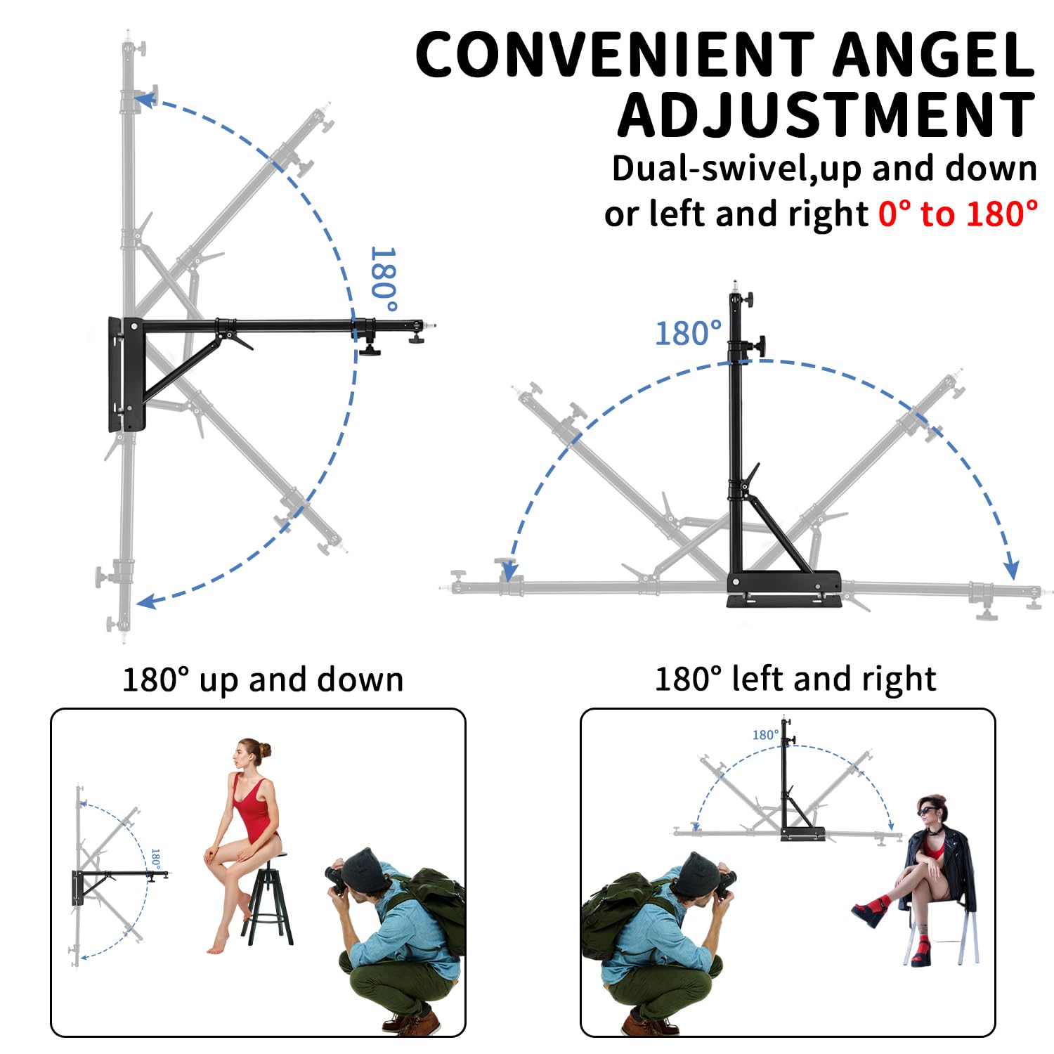 Brazo De Pared Telescópico Kensbro - 75-130 Cm, Rotación 180°, Soporte Triangular, Tornillos 1/4" Y 3/8", Para Luces Y Cámaras