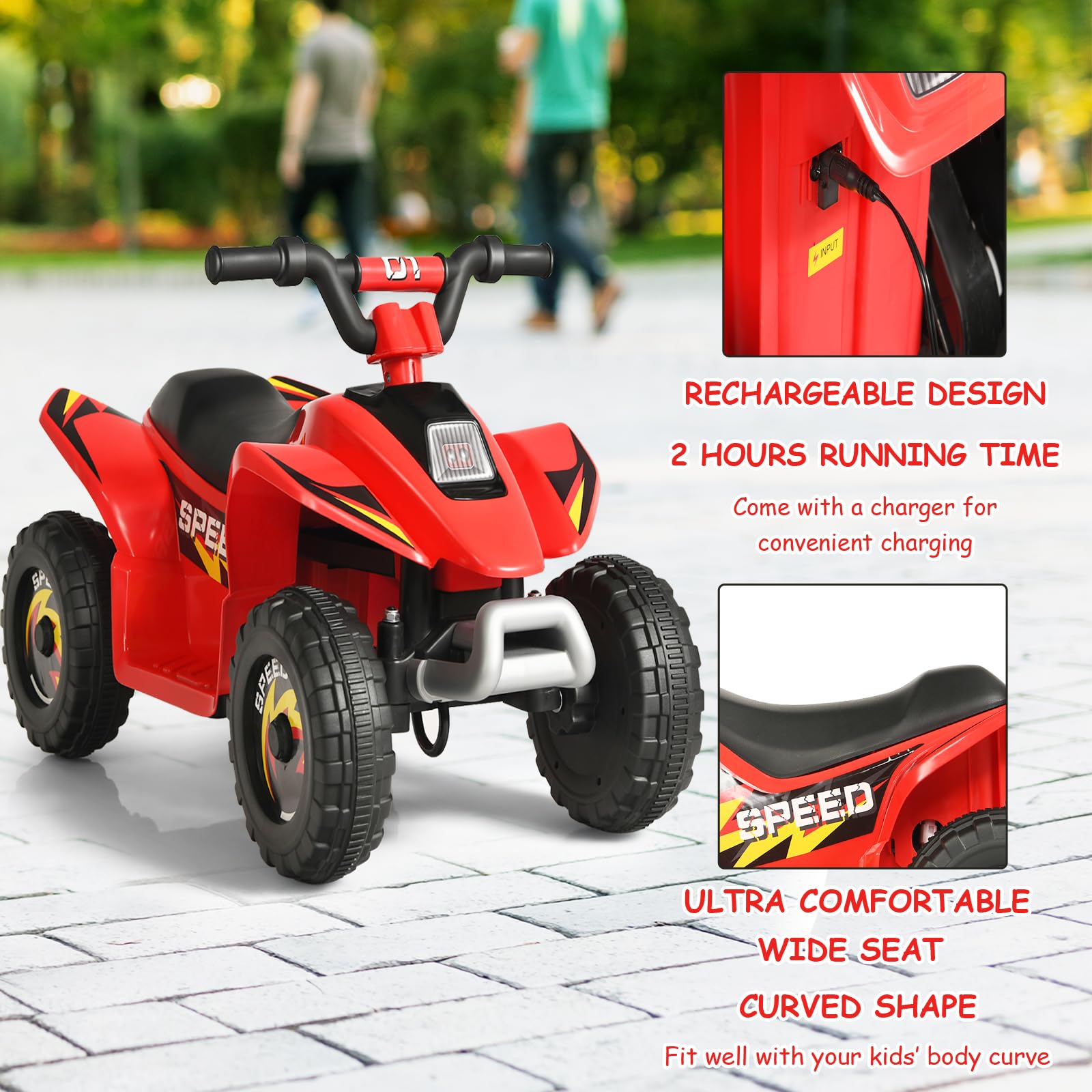 SOARS Auto elettrica per bambini, Quad elettrico per bambini ATV 6V, camminata anteriore/posteriore, sedile ergonomico, ruote antiscivolo, caricatore incluso, carico 30 kg, per ragazzi e ragazze 3