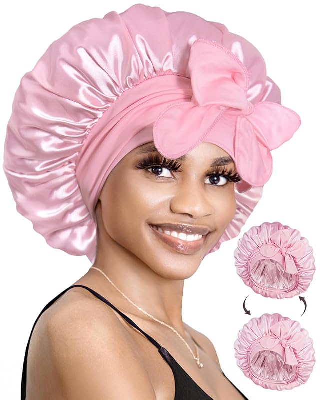 BONNET QUEEN Touca de cetim dupla com amarração para dormir, rosa