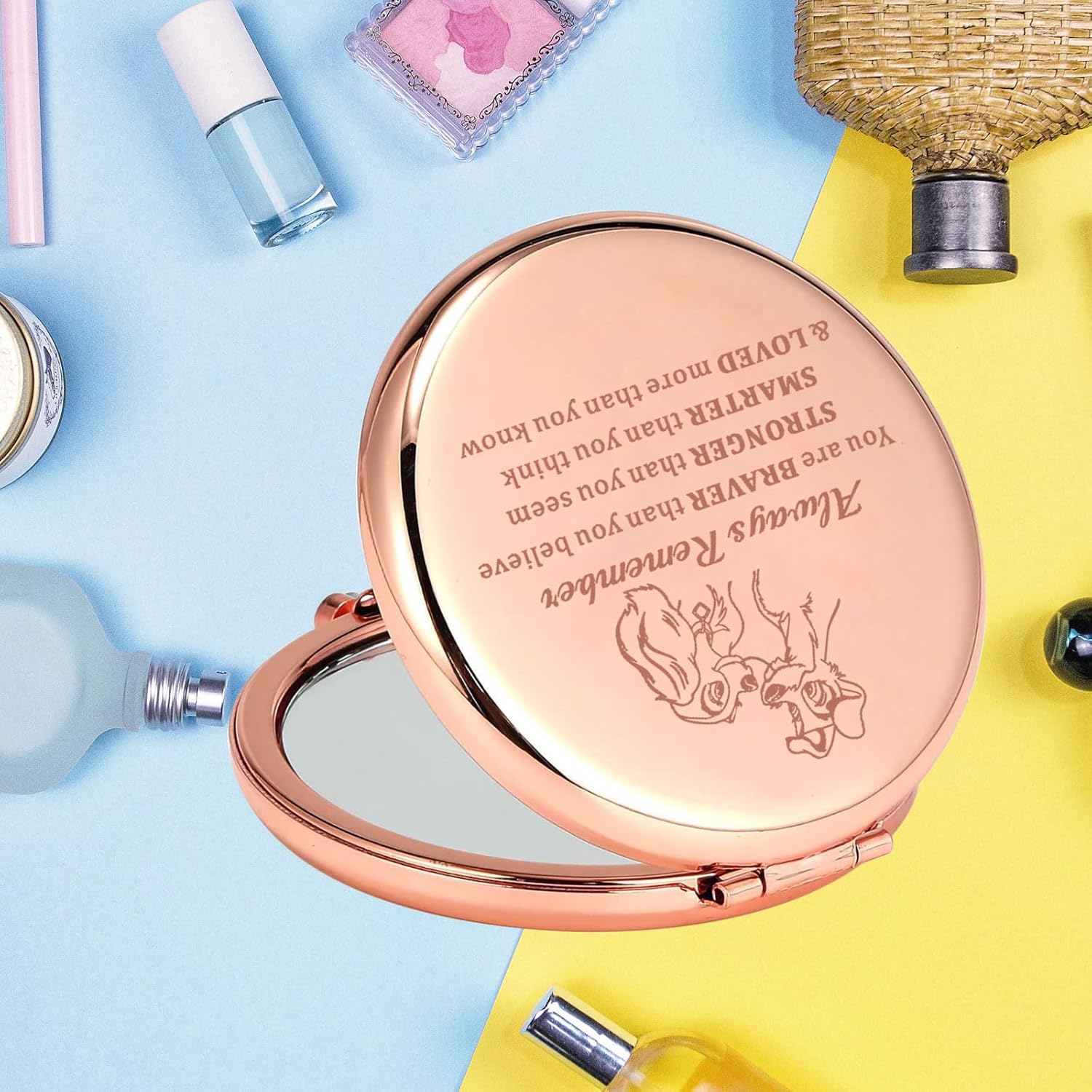 KEYCHIN Lady Dog Pocket Mirror Tramp Dog Fans Gifts You are Braver Stronger Smarter Than You Think Lady Tramp Couple Compact Mirror (Lady Dog-RG) - Image 4