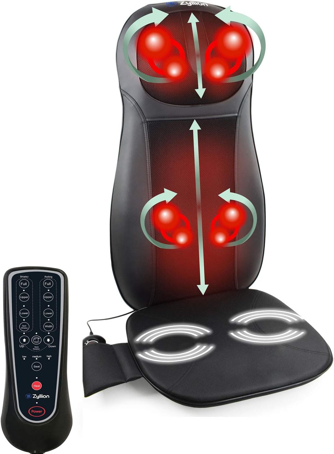 Zyllion ZMA-14-BK Shiatsu Massage Cushion with Heat (Black)