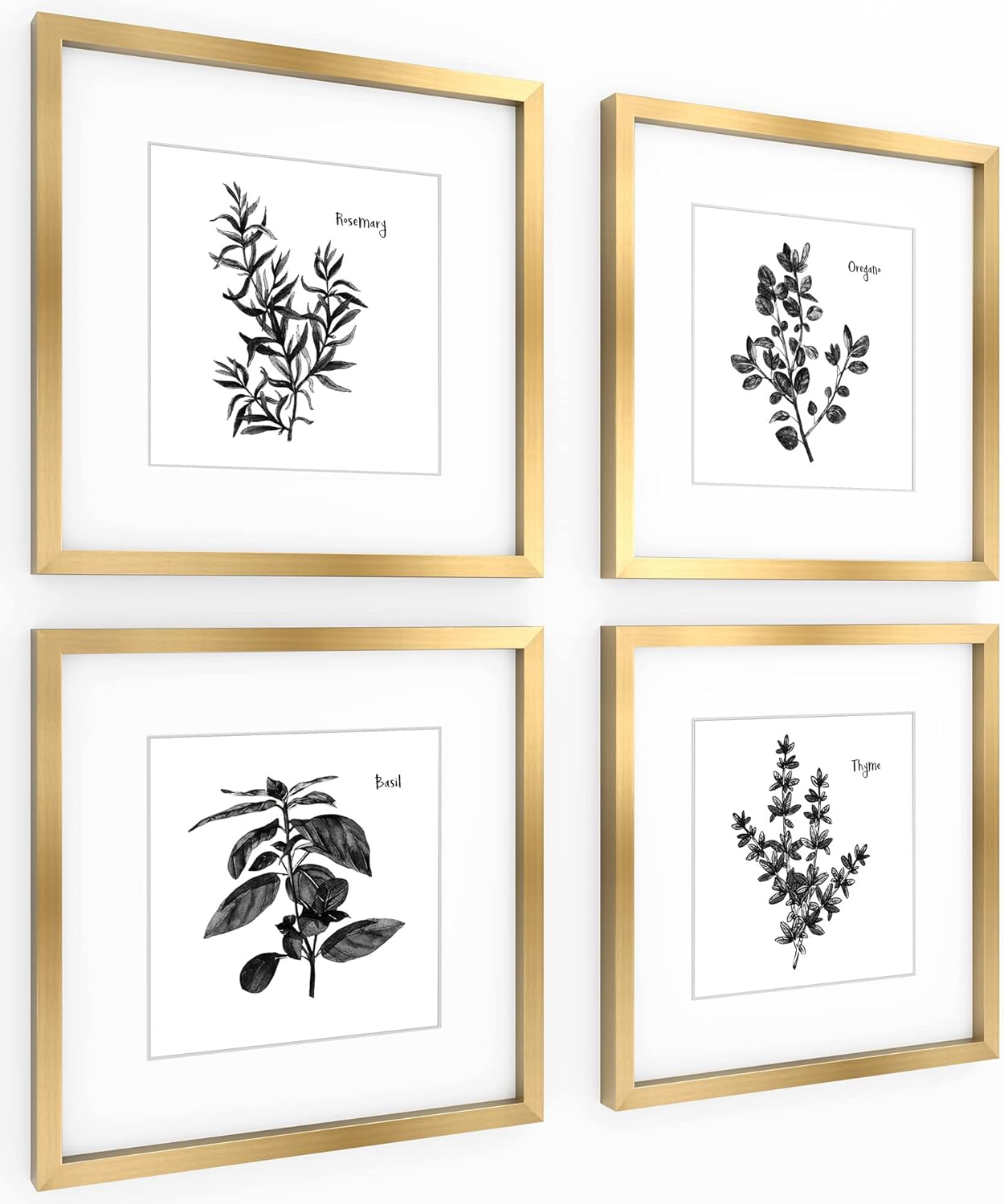 ArtbyHannah Gold Framed Wall Art with Herbs Plants Botanical Pictures in 11x11inch Gold Frames for Kitchen Dinning Room Living Room Wall Decor,Set of 4