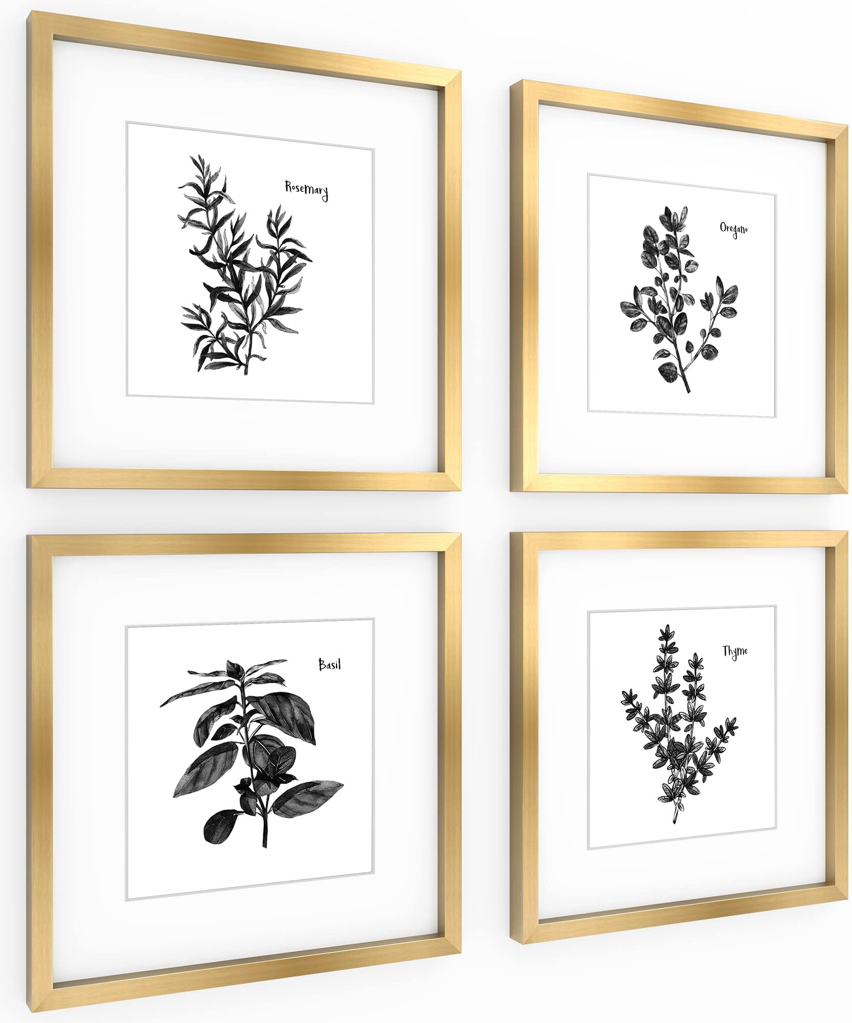 Gold Framed Wall Art with Herbs Plants Botanical Pictures in 11x11inch Gold Frames for Kitchen Dinning Room Living Room Wall Decor,Set of 4