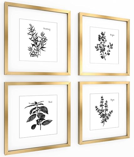 ArtbyHannah Gold Framed Wall Art with Herbs Plants Botanical Pictures