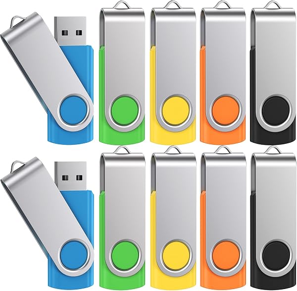 Lot de 10 Clés USB 16 Go USB 2.0 Clé USB Flash Drive Rotative Clef USB Couleur Mixte Mémoire Stick Métal Flash Drive pour Les Amis et la Famille - 1