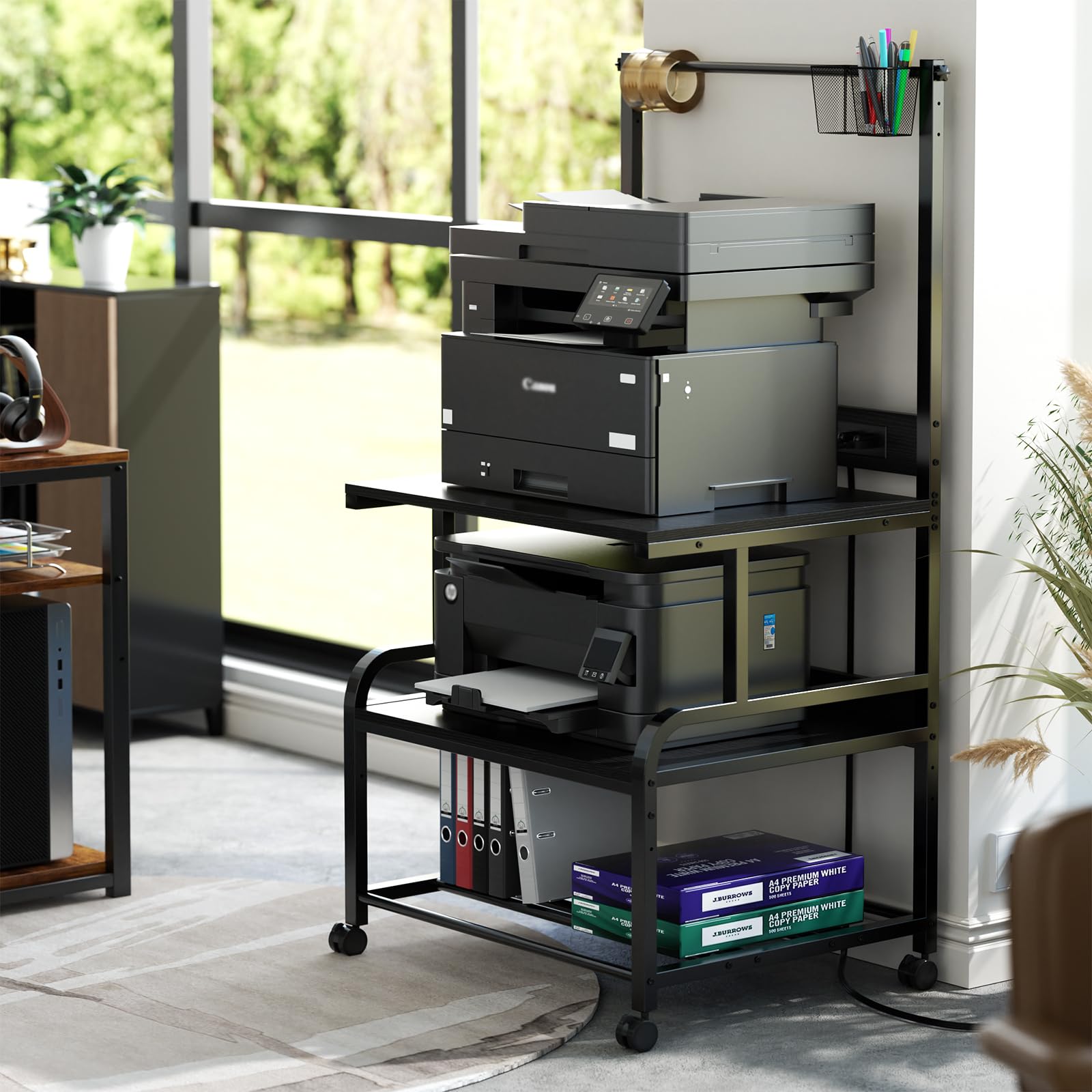 Homieasy 3D-Druckertisch, 74x58 cm,3D Drucker Stand mit Ladestation & Filament-Aufbewahrung, rollbar, für Werkstatt/Büro (Schwarz)