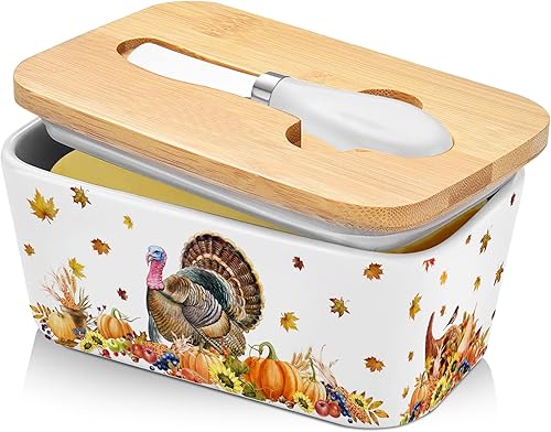 Mantequillera de Acción de Gracias con tapa para encimera, decoración de cocina de Acción de Gracias, decoraciones de pavo de Acción de Gracias,