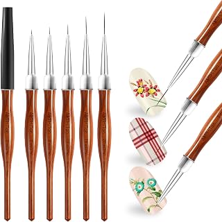 Nail Art Liner Brushes, 5Pcs Wooden Nail Brushes for Fine Drawing & Detailed Nail Art, Gel Polish Painting Tools for Long Lines & Nail Design Sizes 5/8/12/15/20mm（Wood color）